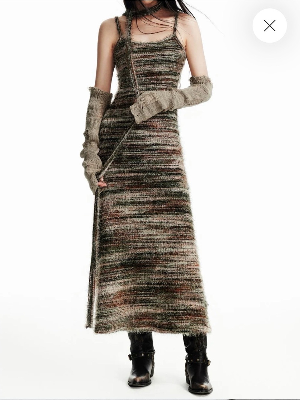 Fuzzy Knit Maxi Dress in Olive Multi